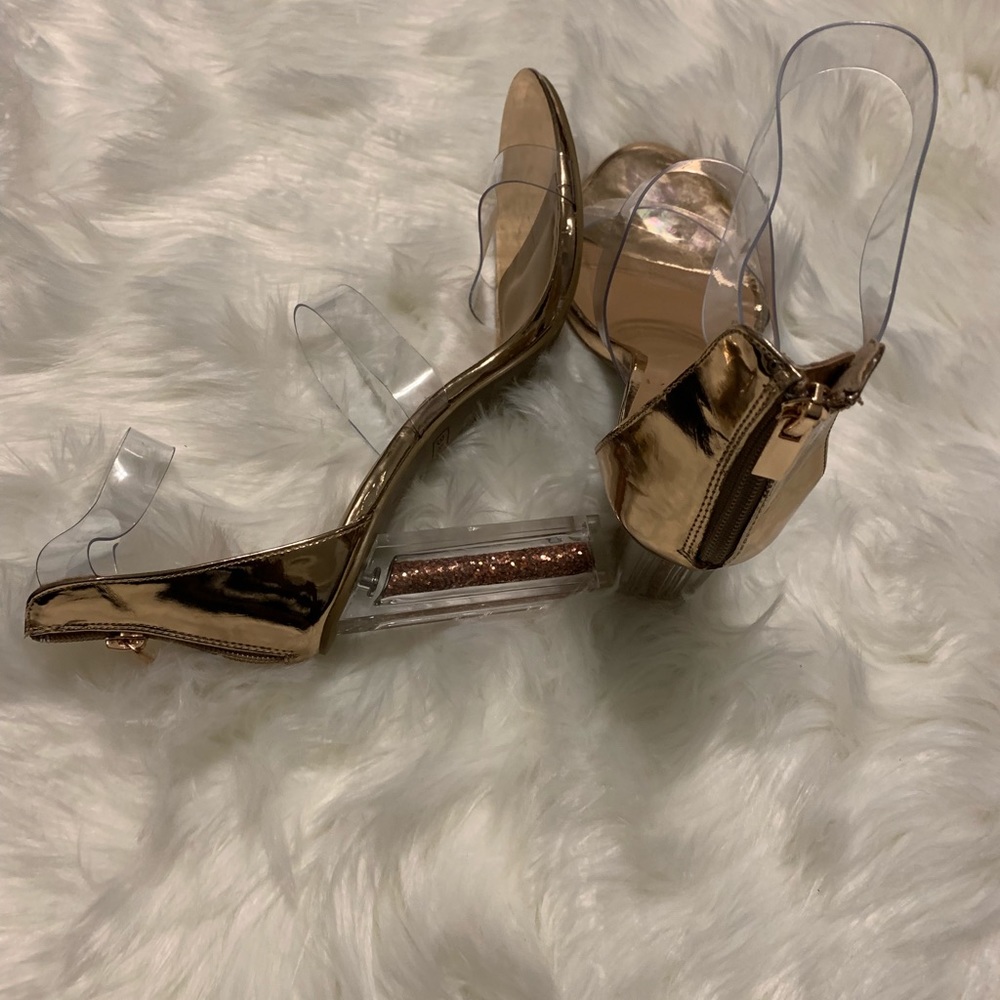Rose Gold + Clear Heel Sandel